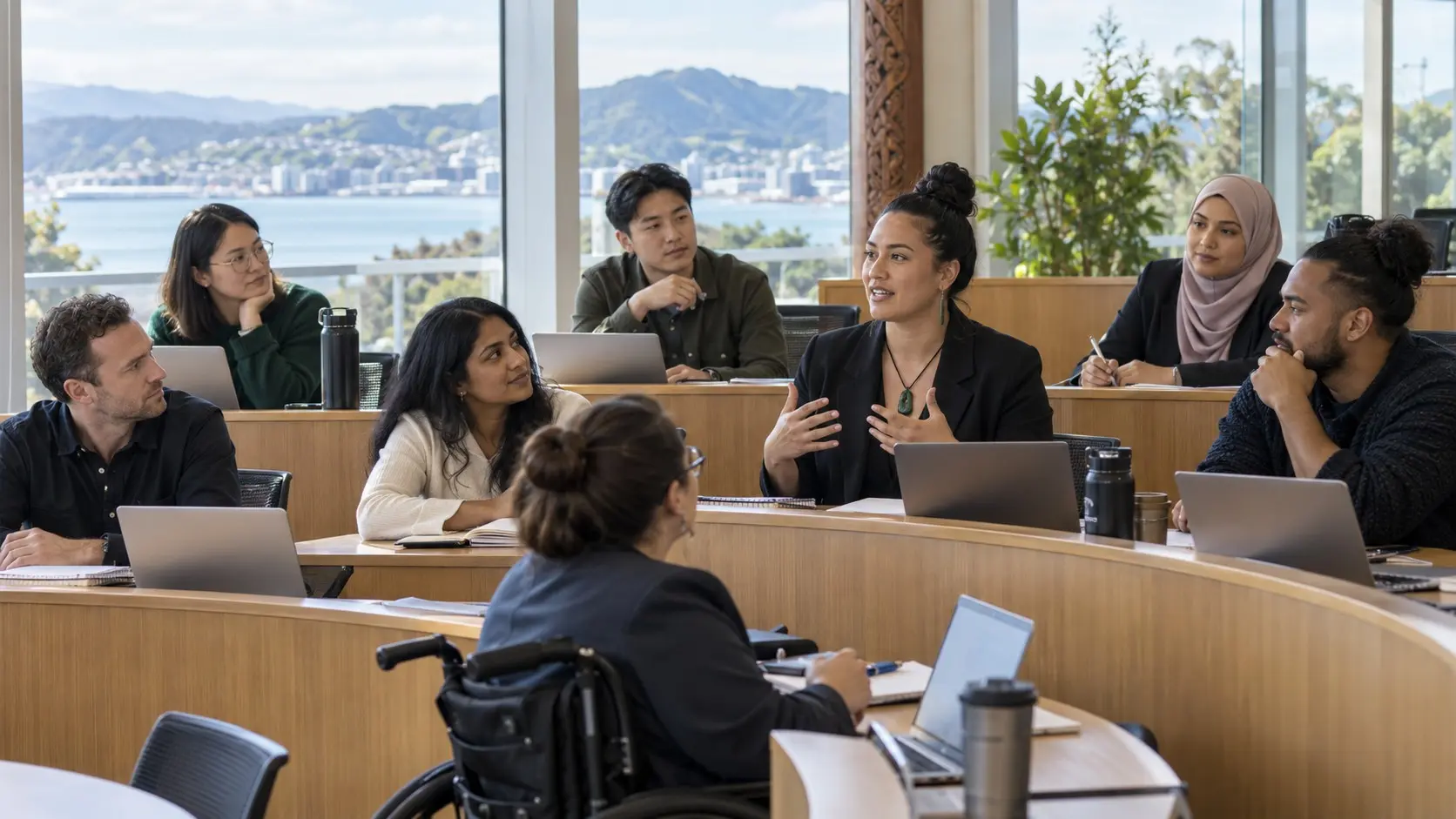 Founders and mentors exchanging ideas in a contemporary learning space
